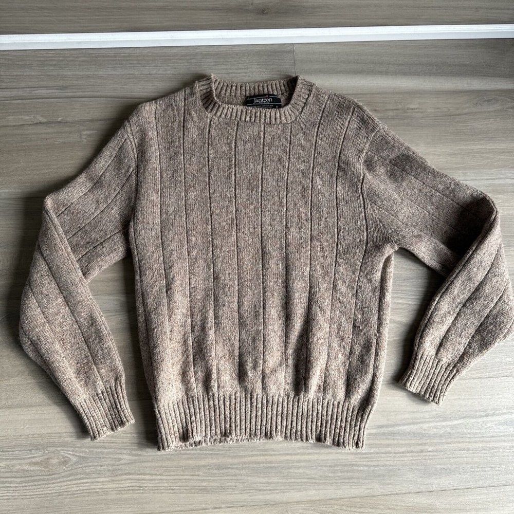 Vintage Jantzen Charcoal Beige Pullover Crewneck Wool Sweater Made‎ USA Sz M